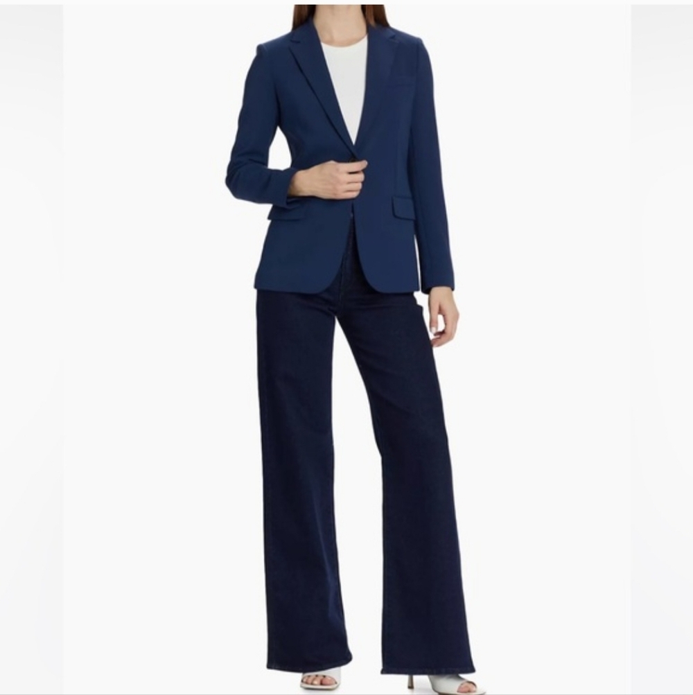 Theory Sepia Long Sleeve Open Front Blazer Navy Blue 4 Virgin Wool Bl Sustainabl - Picture 2 of 14